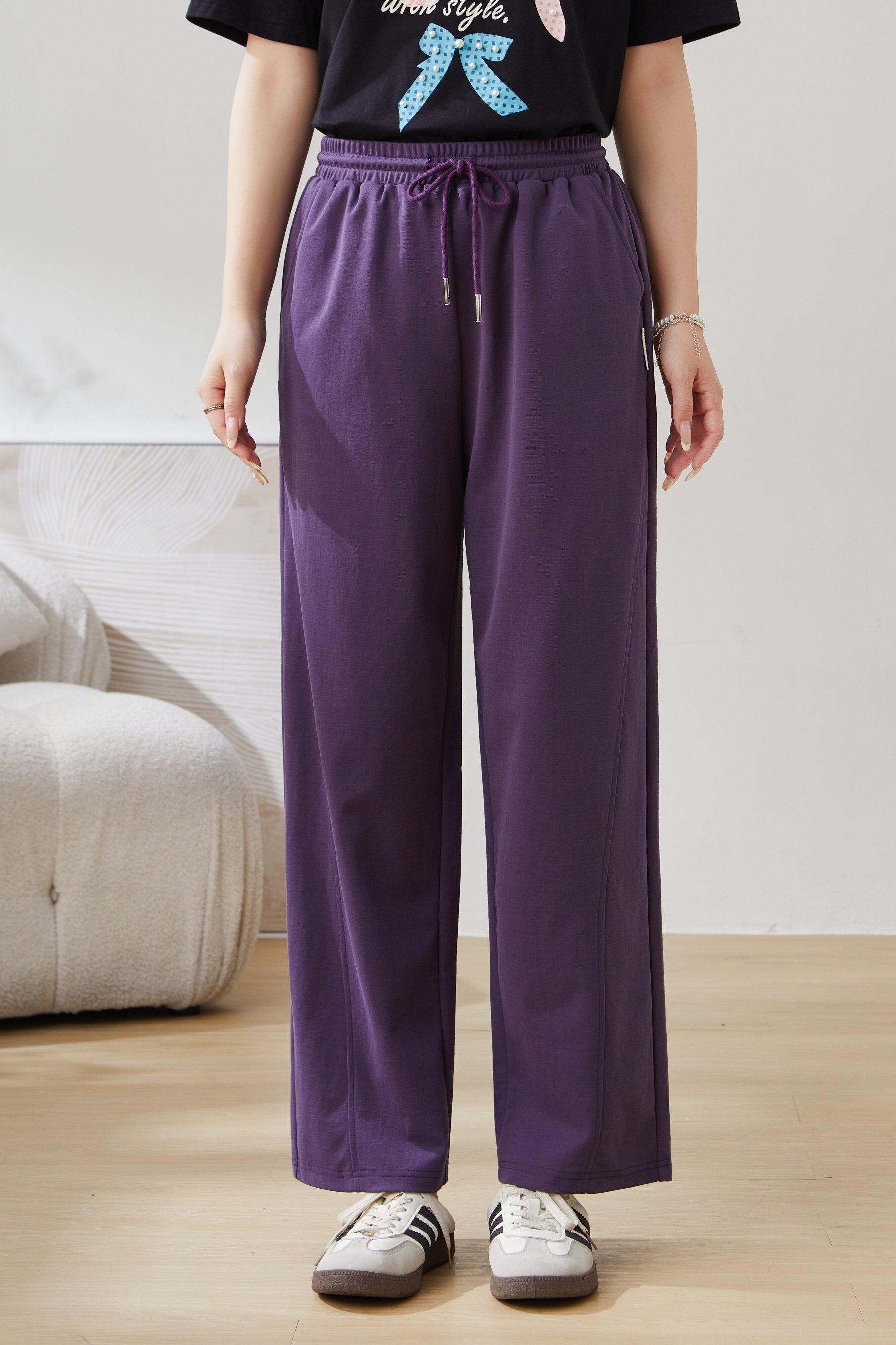 Sports Style Elastic Waist Drawstring Wide Leg Pants EXK5500N