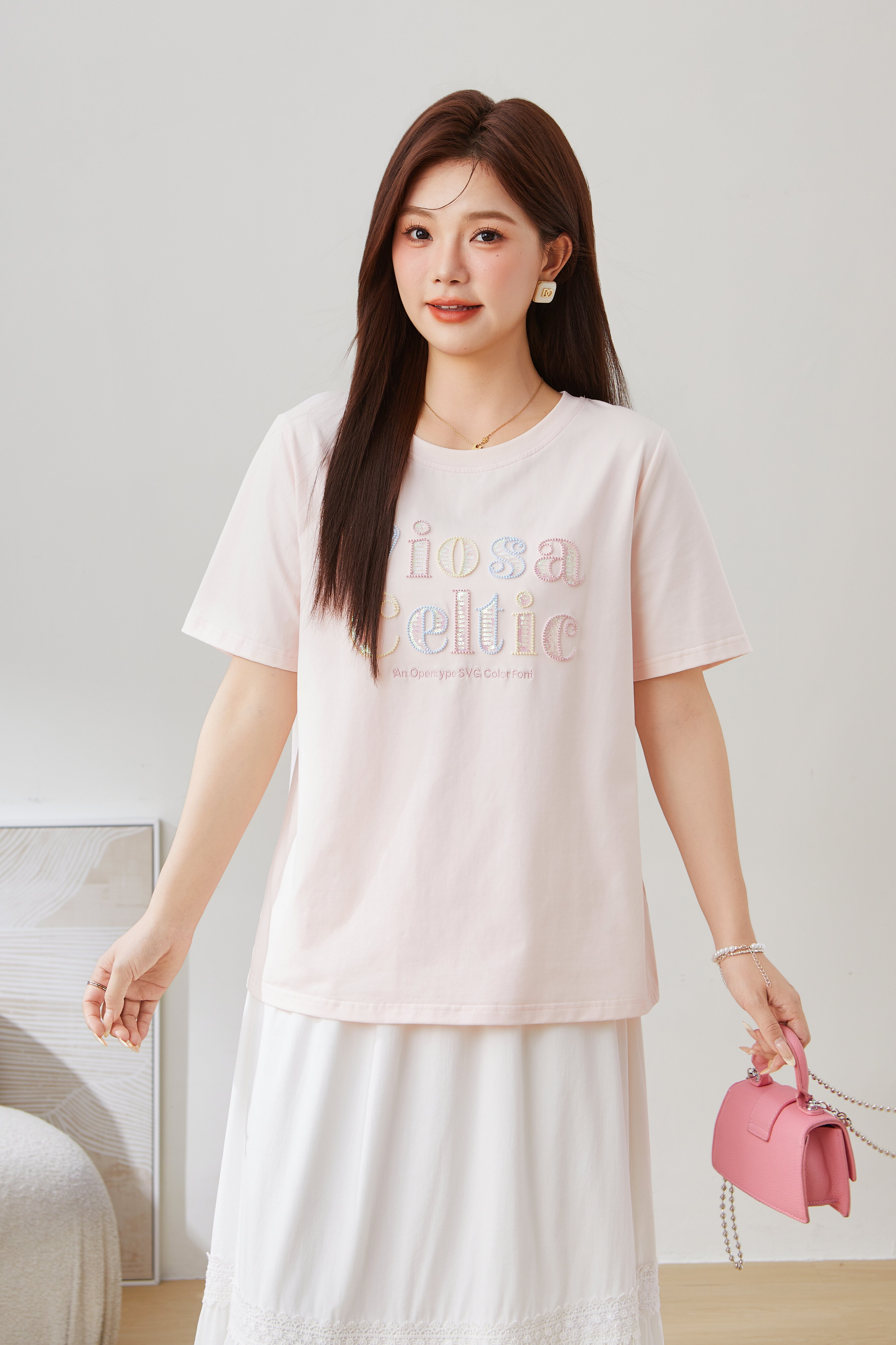 Arch Bridge Letter Embroidered Knitted Short Sleeve EXZ5311