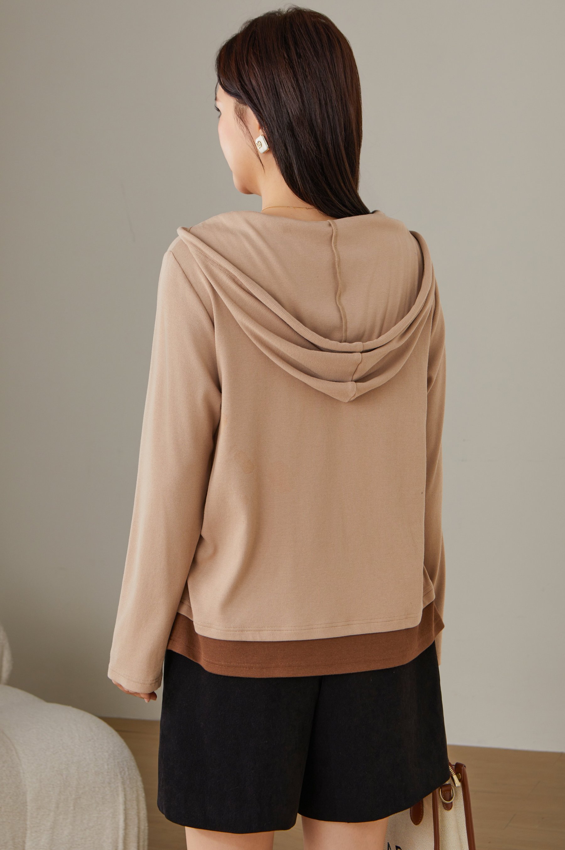 Fake Two-Piece Spliced Hooded Long Sleeve T-Shirt Top ECZ1921