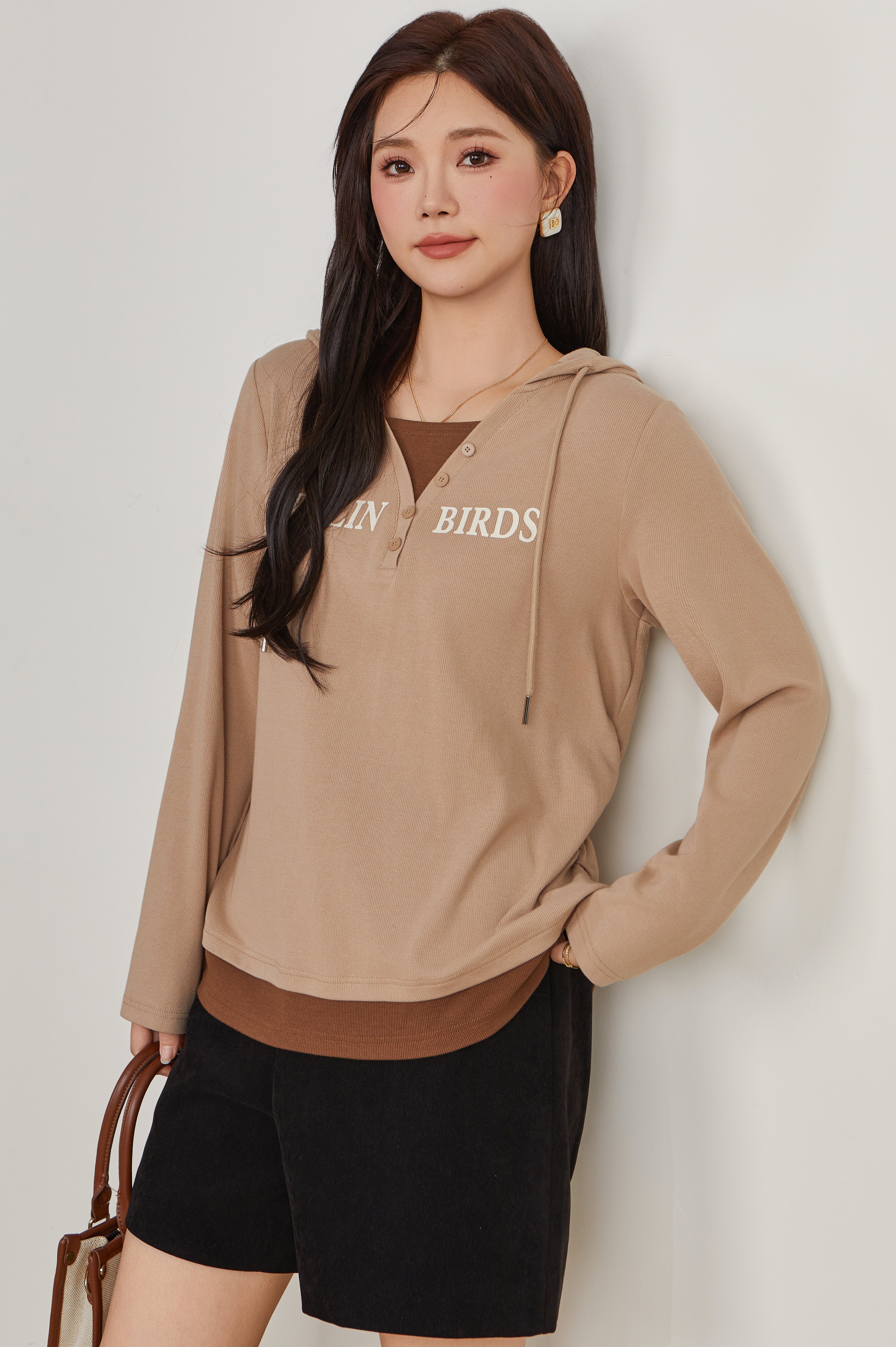 Fake Two-Piece Spliced Hooded Long Sleeve T-Shirt Top ECZ1921