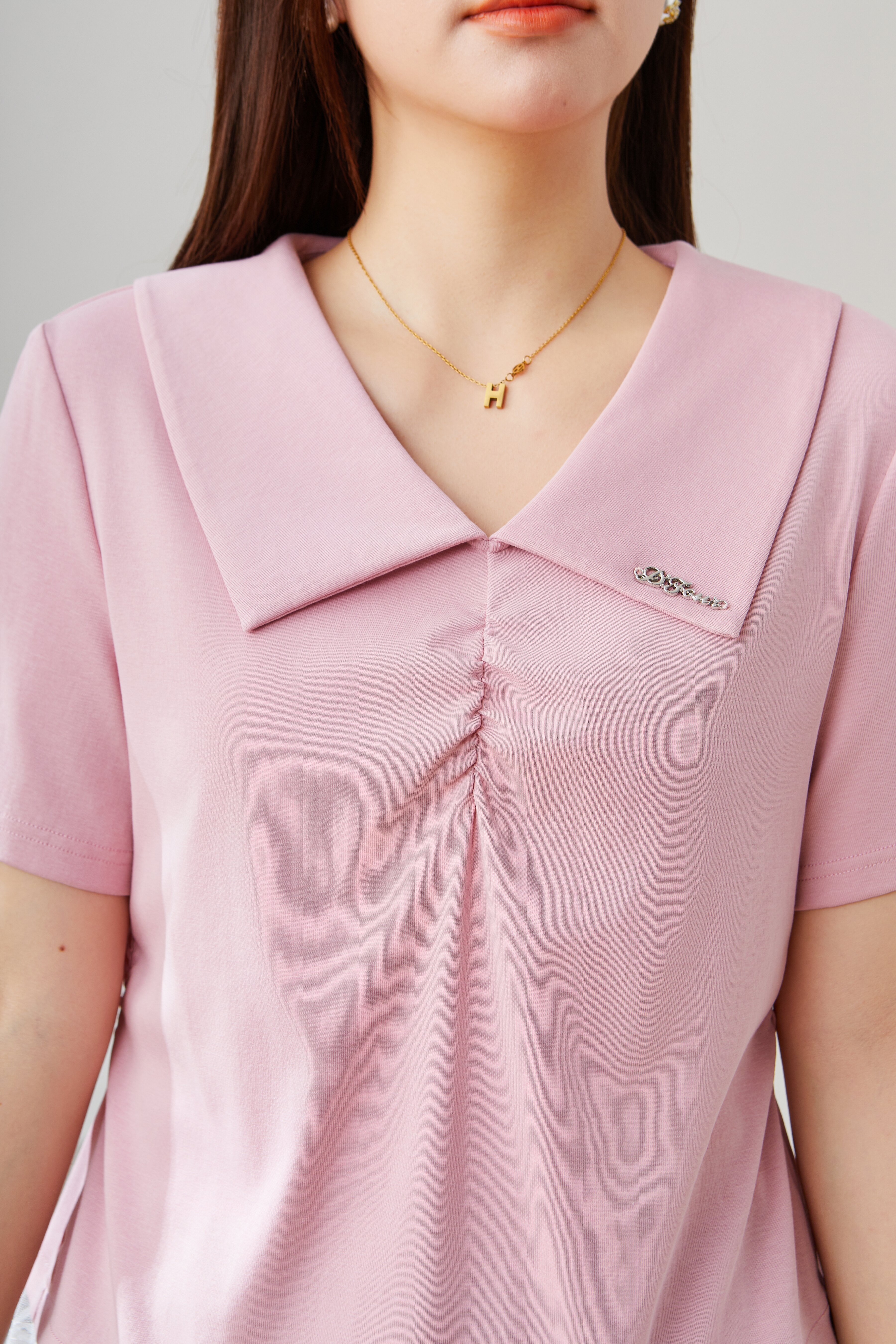 Lapel Lace Knitted T-shirt EXZ5535