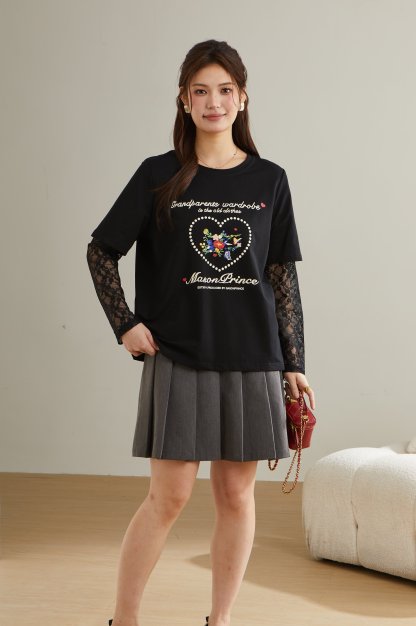 Lace Patchwork Fake Two-Piece T-Shirt ECZ2523