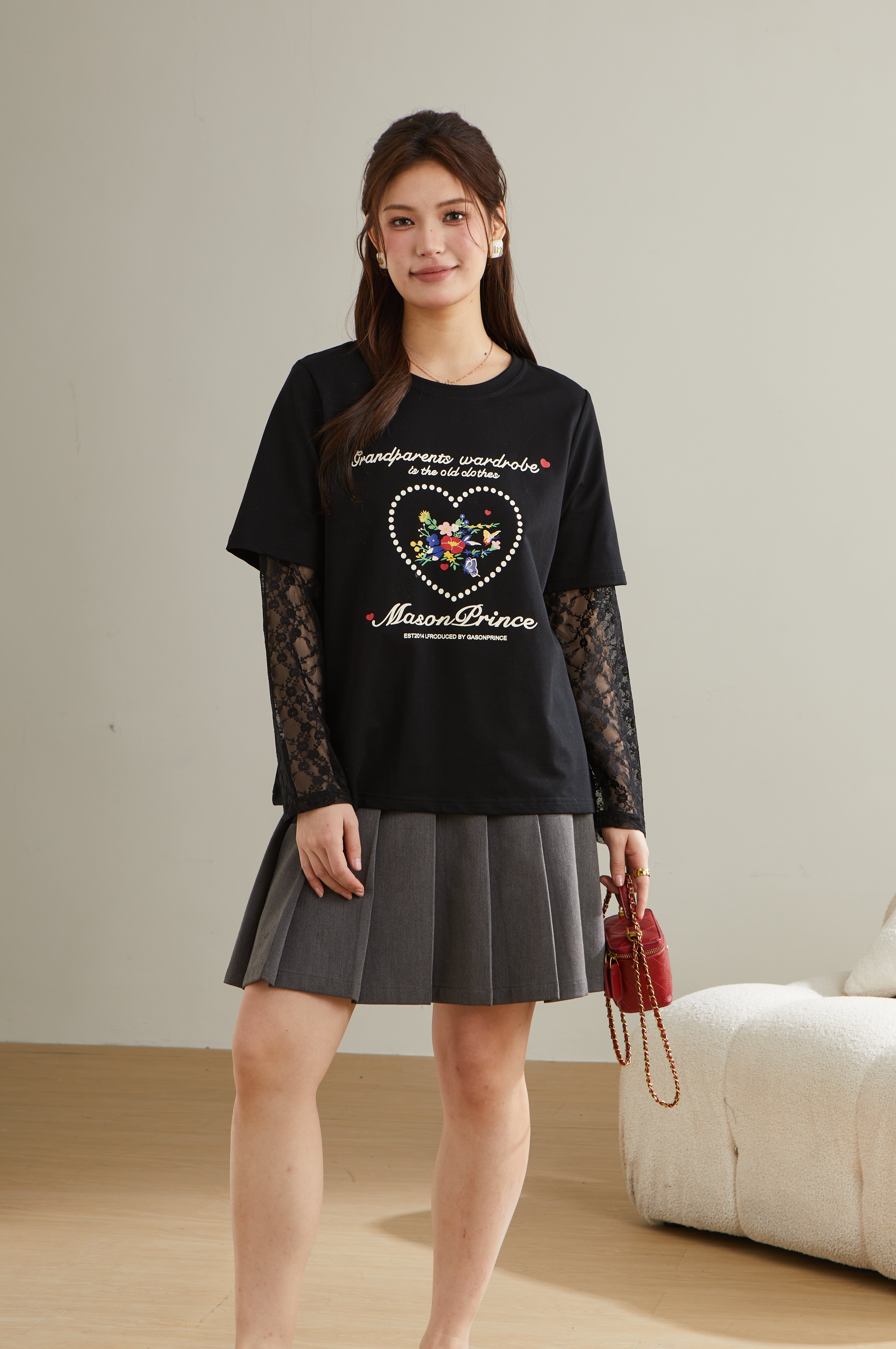 Lace Patchwork Fake Two-Piece T-Shirt ECZ2523