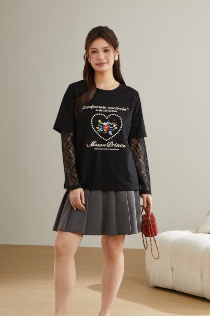 Lace Patchwork Fake Two-Piece T-Shirt ECZ2523