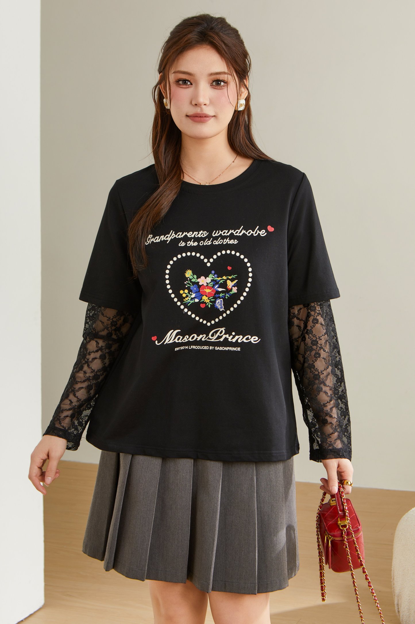 Lace Patchwork Fake Two-Piece T-Shirt ECZ2523