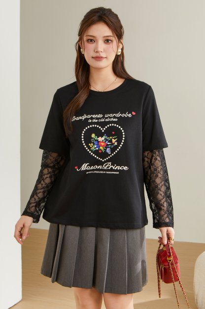 Lace Patchwork Fake Two-Piece T-Shirt ECZ2523