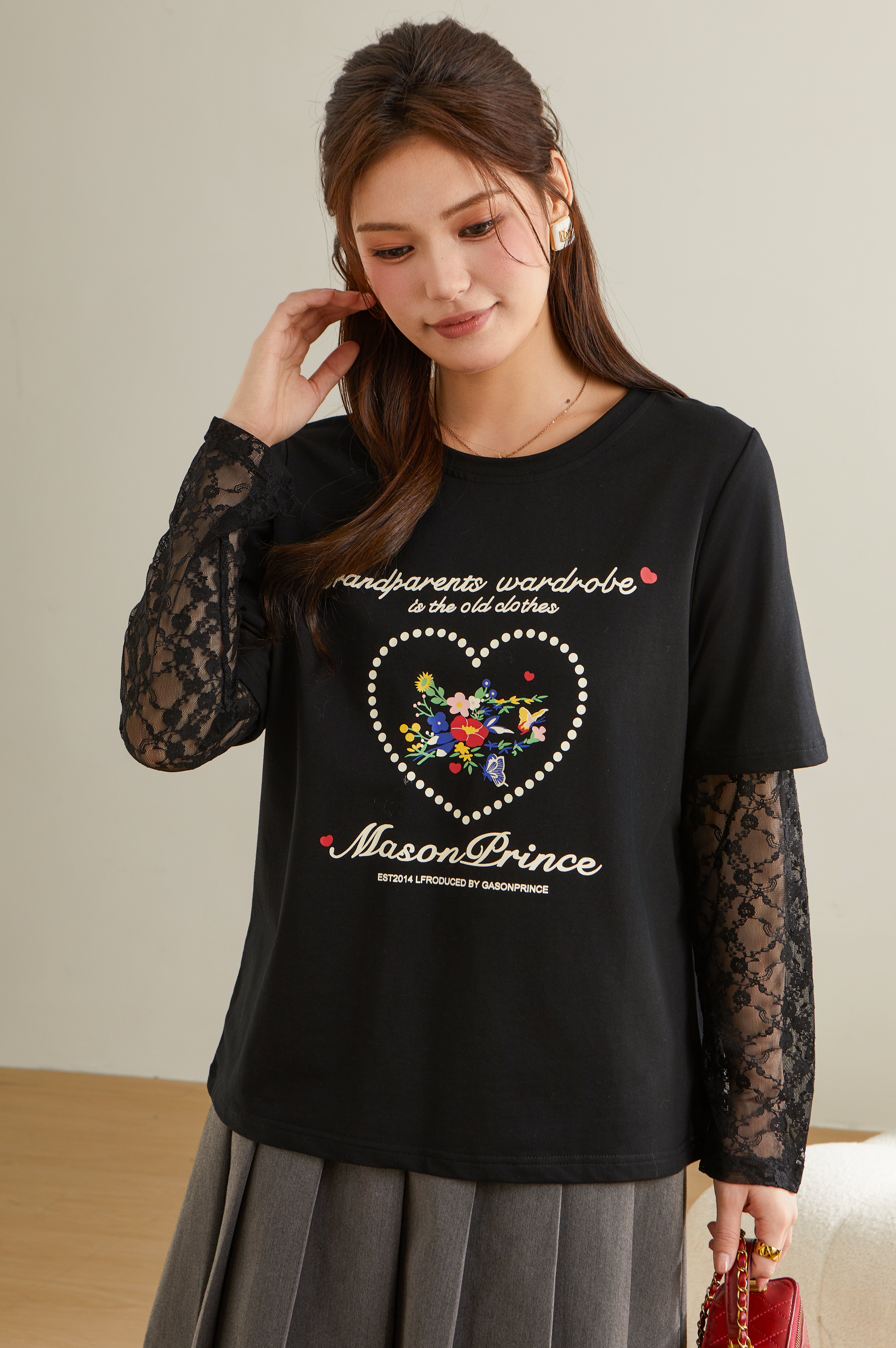 Lace Patchwork Fake Two-Piece T-Shirt ECZ2523