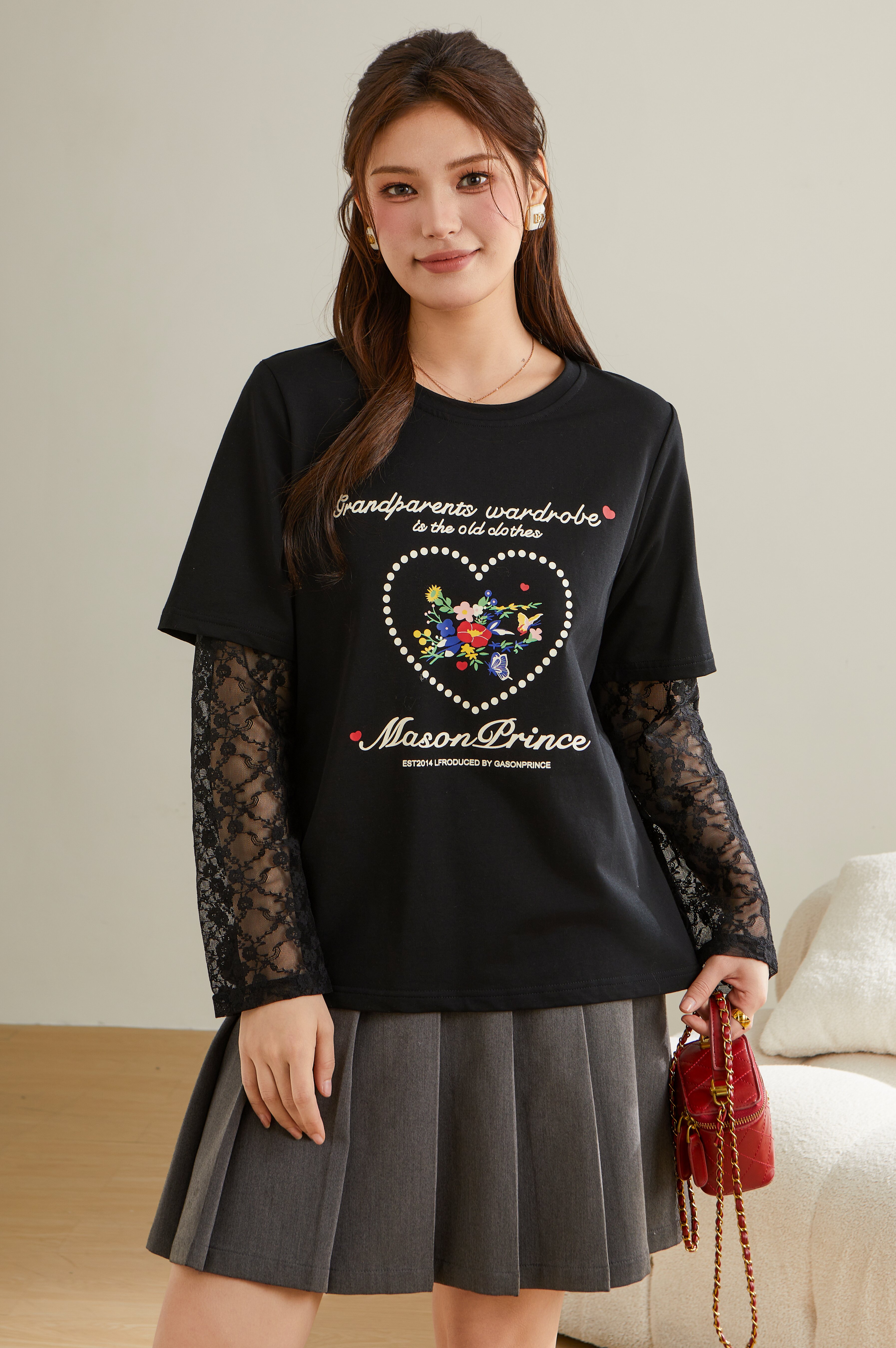 Lace Patchwork Fake Two-Piece T-Shirt ECZ2523