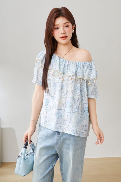 Sweet Vacation Two-Way Printed Blouse EXA5537