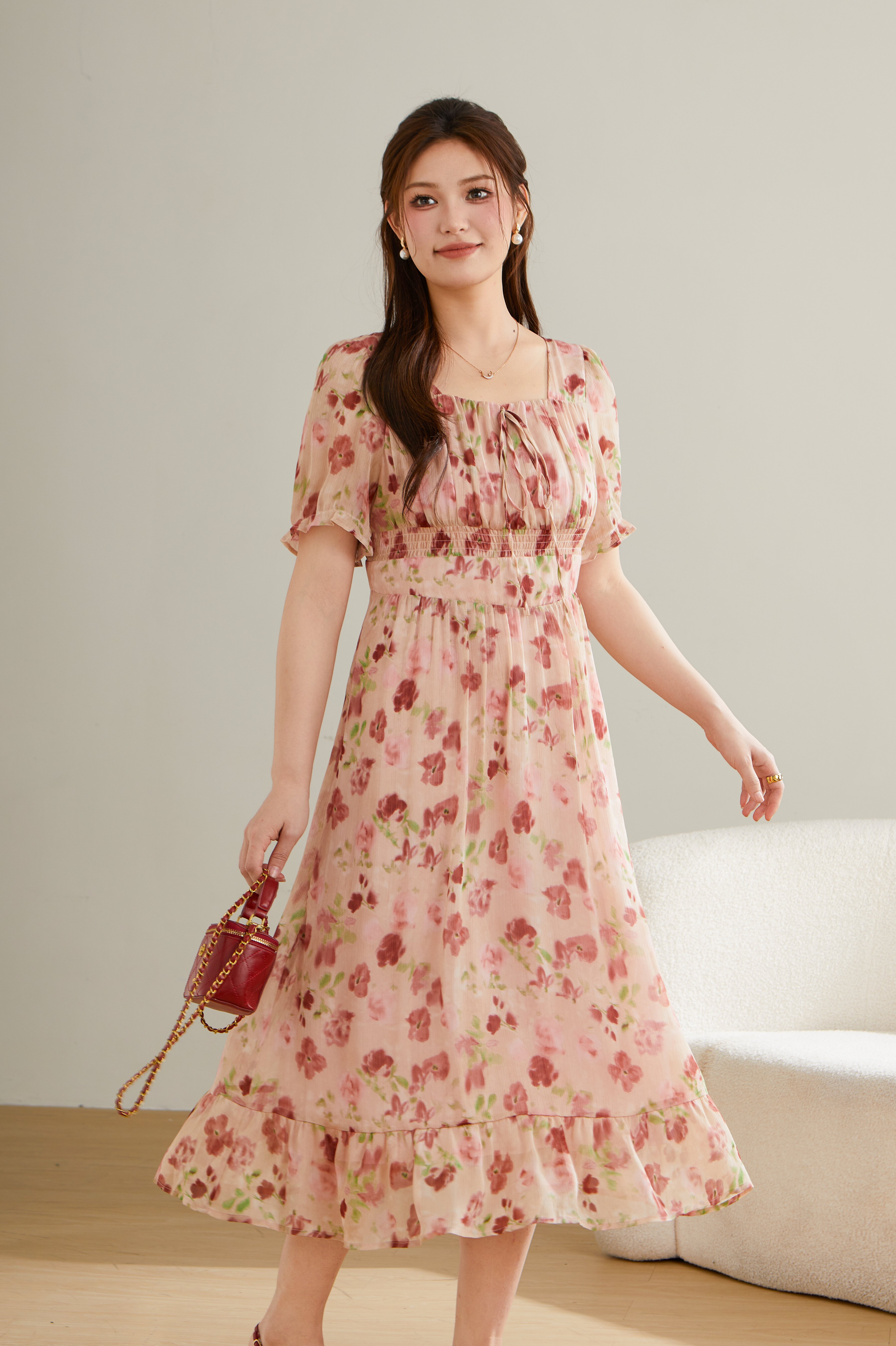 Floral Square Neck Dress DXQ1576