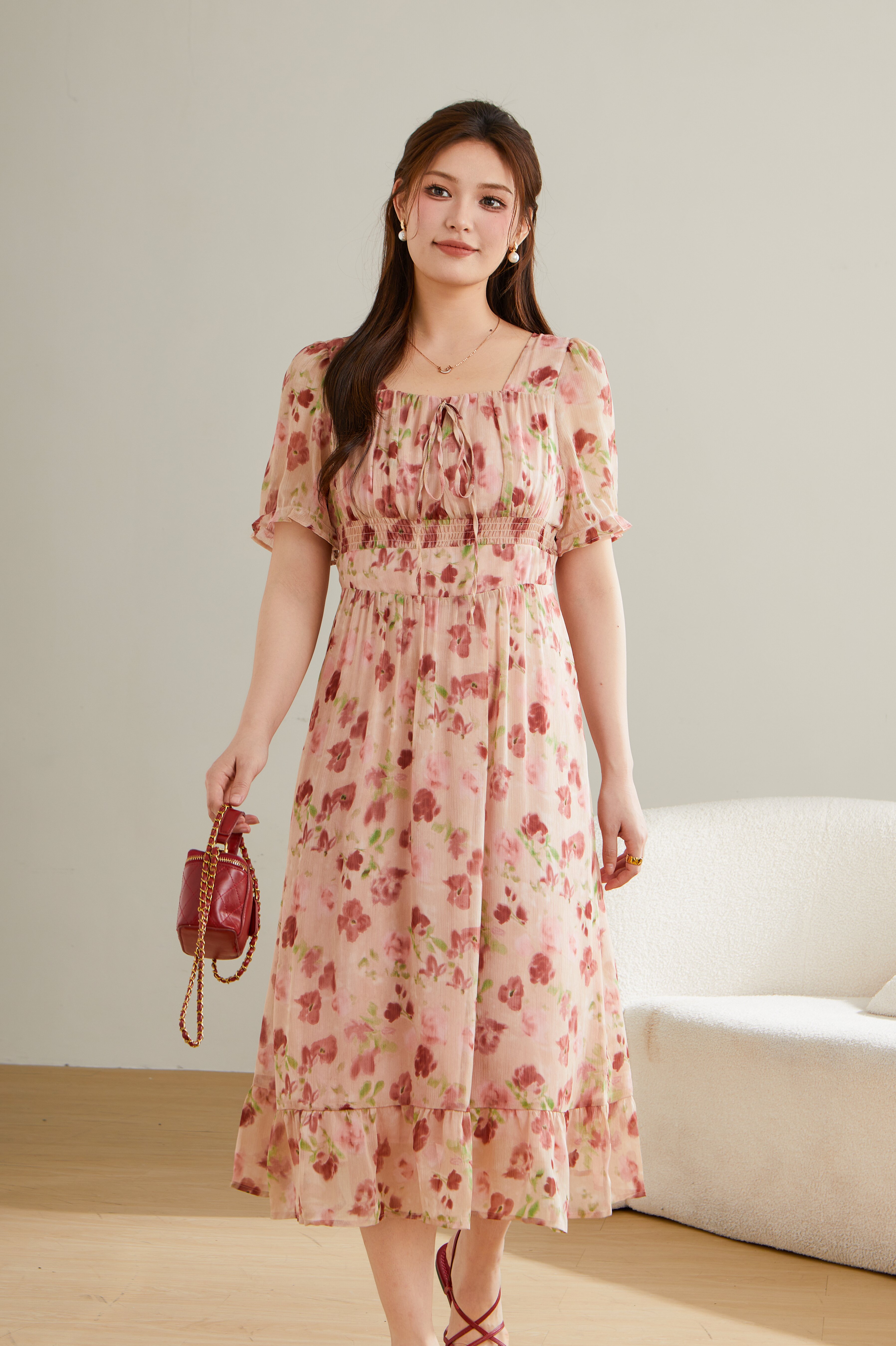 Floral Square Neck Dress DXQ1576