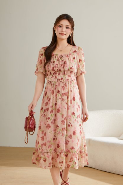 Floral Square Neck Dress DXQ1576