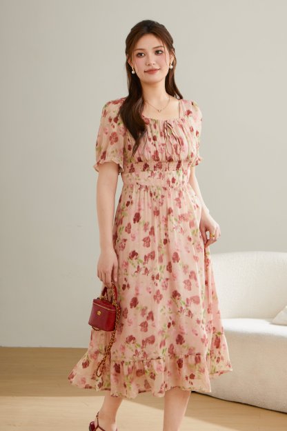 Floral Square Neck Dress DXQ1576