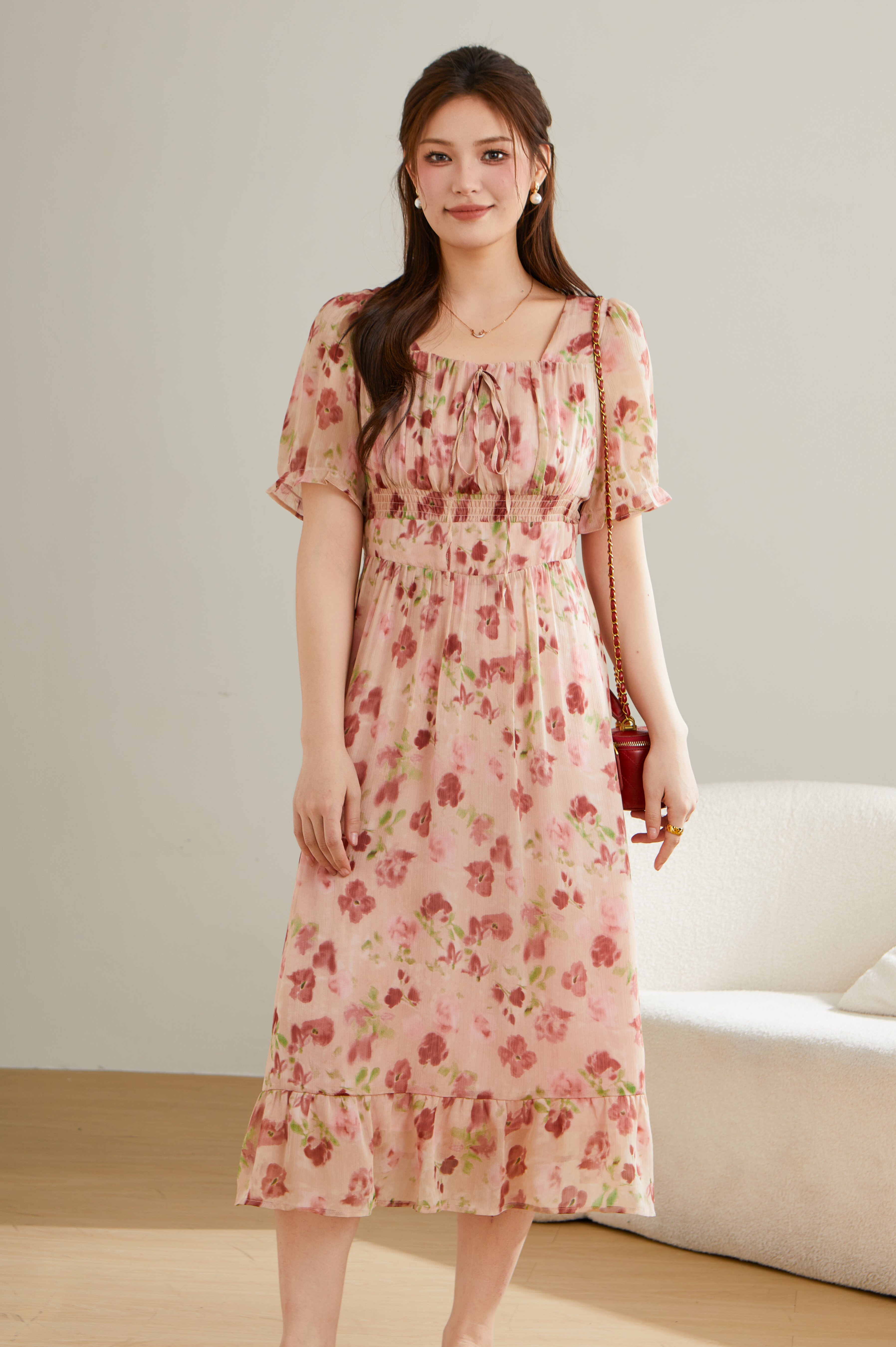 Floral Square Neck Dress DXQ1576