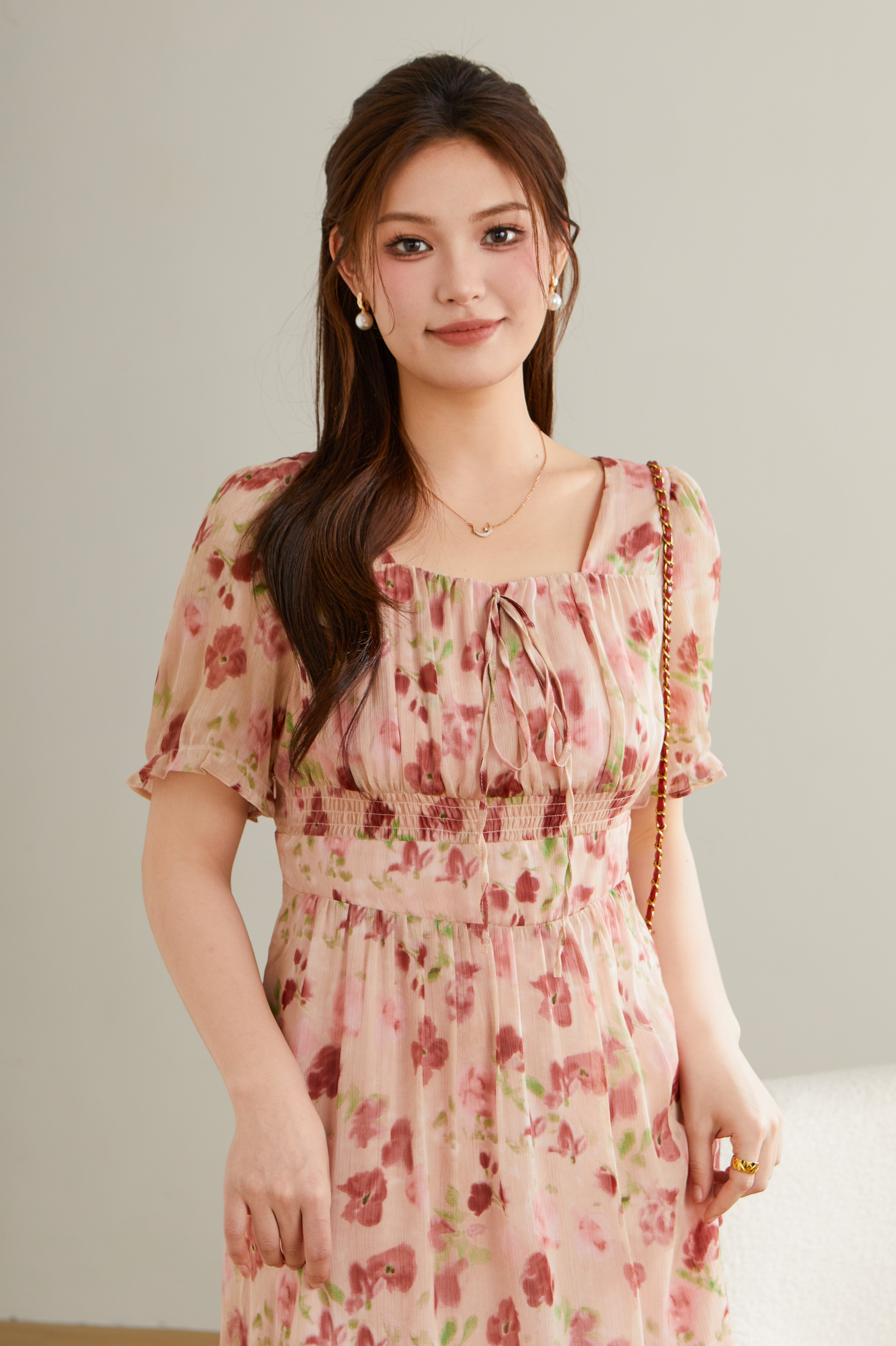 Floral Square Neck Dress DXQ1576