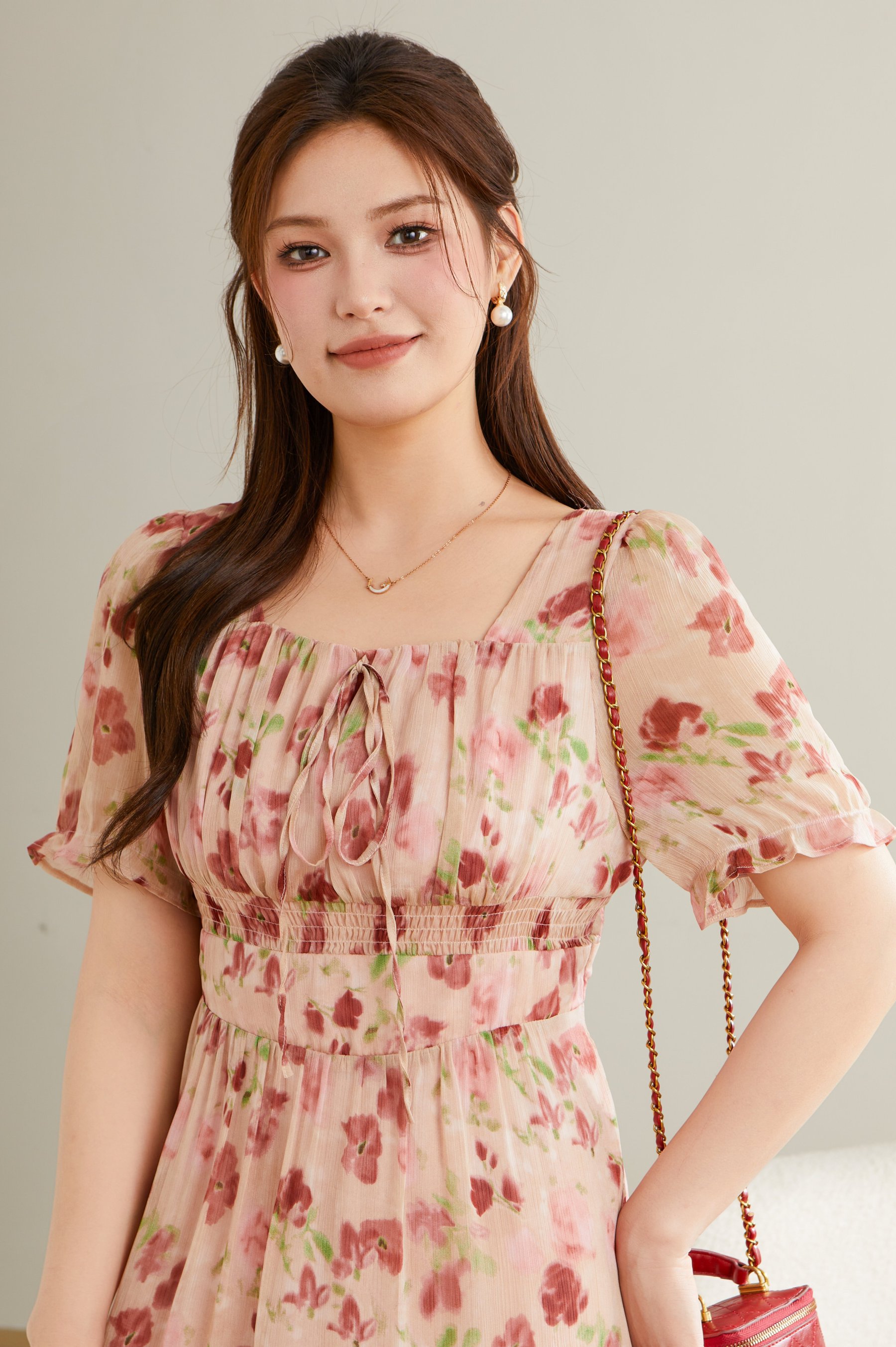 Floral Square Neck Dress DXQ1576