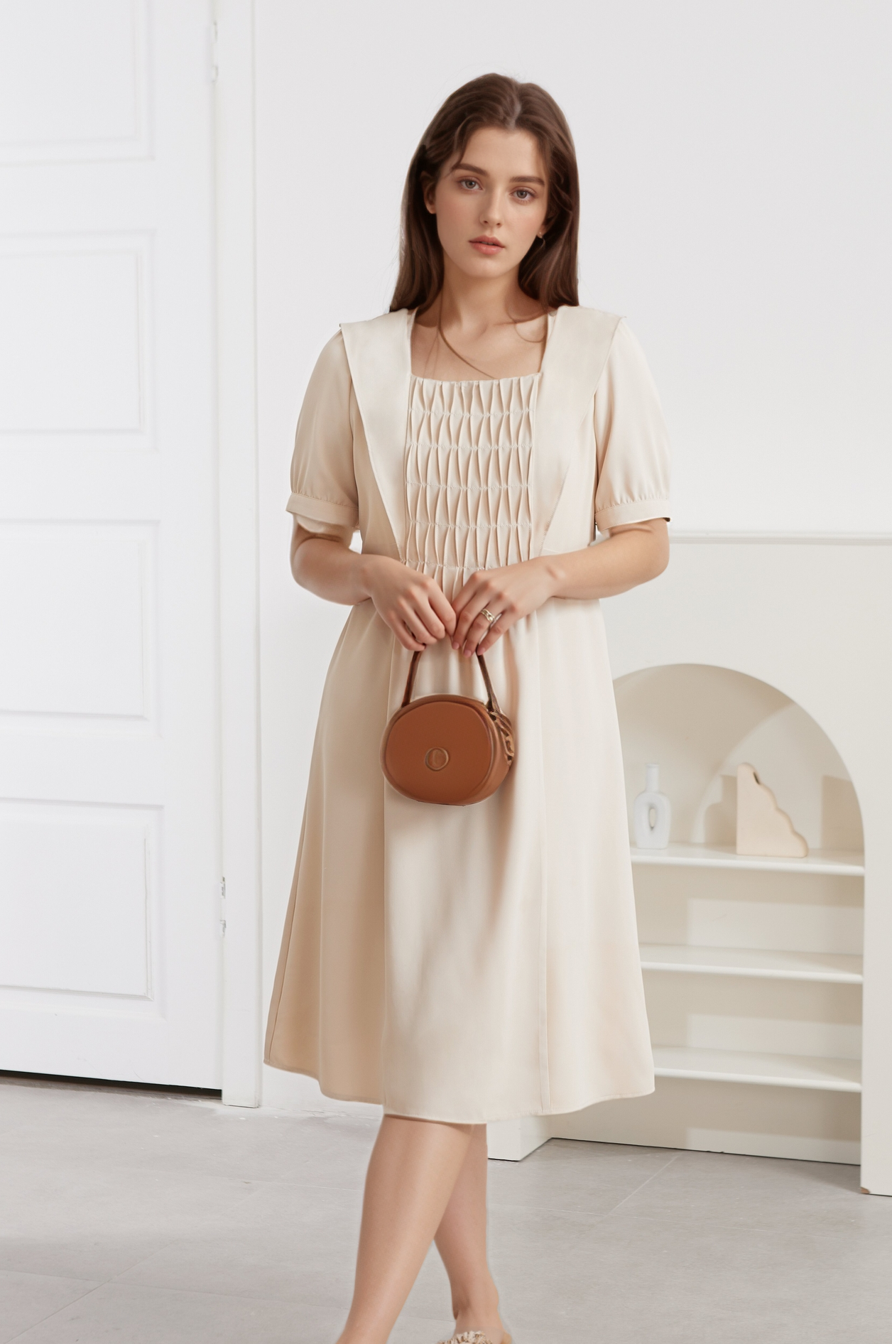 Square Neck Pleated Dress DXQ0756