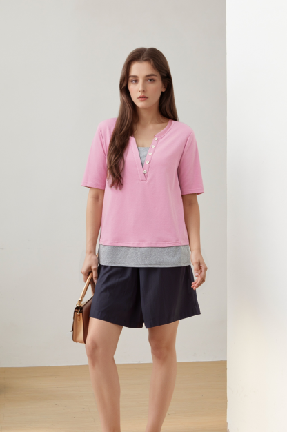 Patchwork Fake Two-Piece French Style T-Shirt DXZ1256