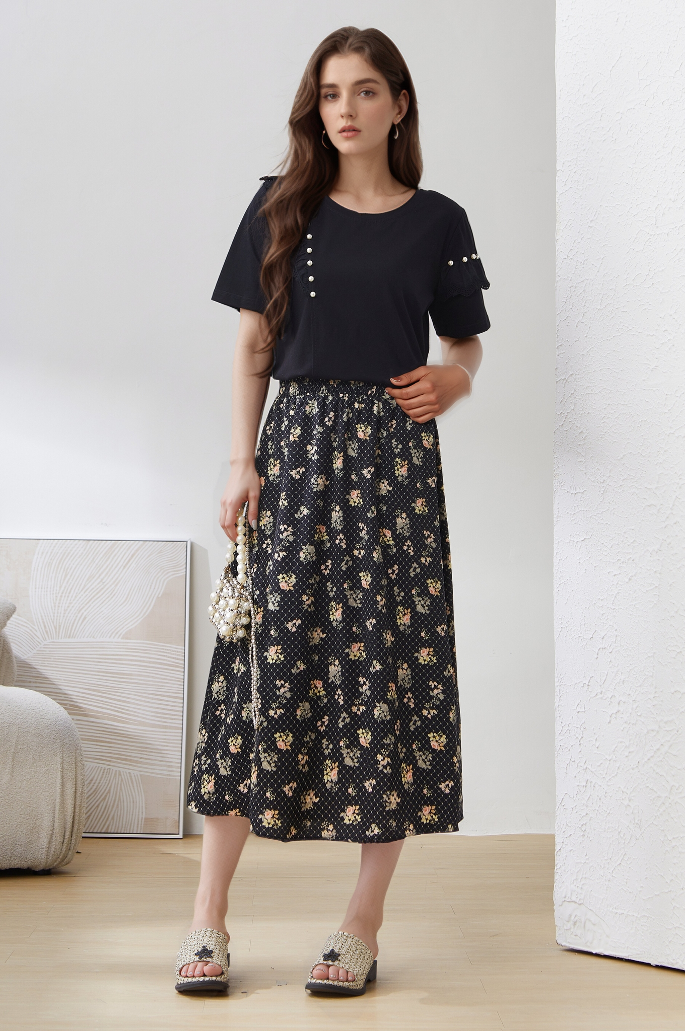 Ruffled Beaded T-Shirt DXZ1808