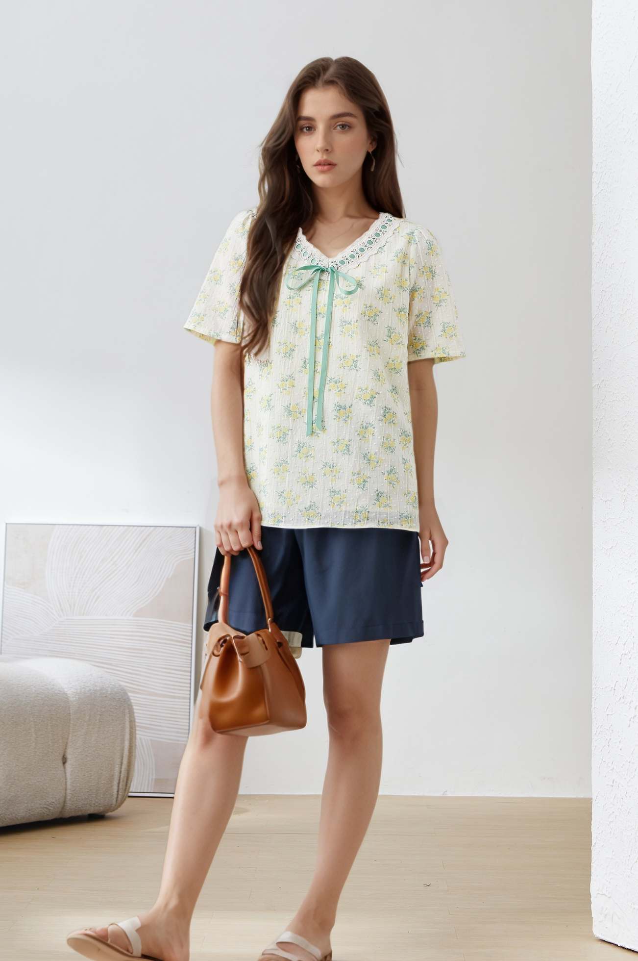 Lace Collar Floral Blouse EXA2981