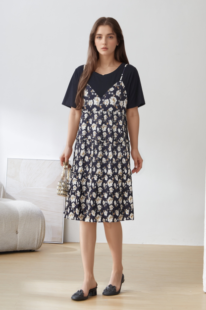 Fake Two-Piece Floral Dress DXQ0191