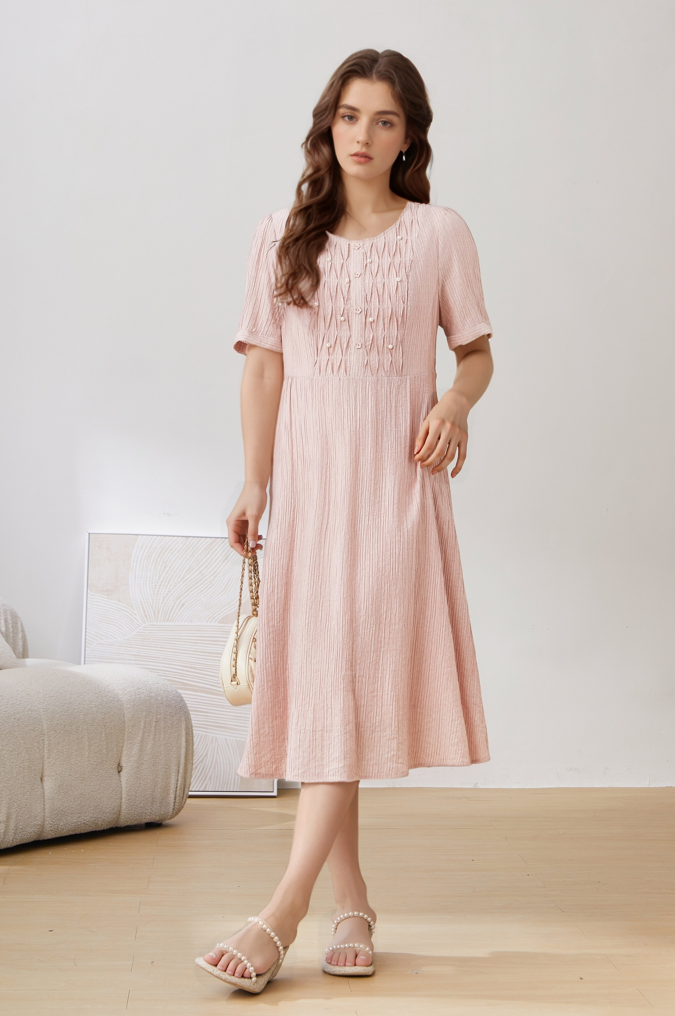 Pleated Beaded Dress DXQ1575