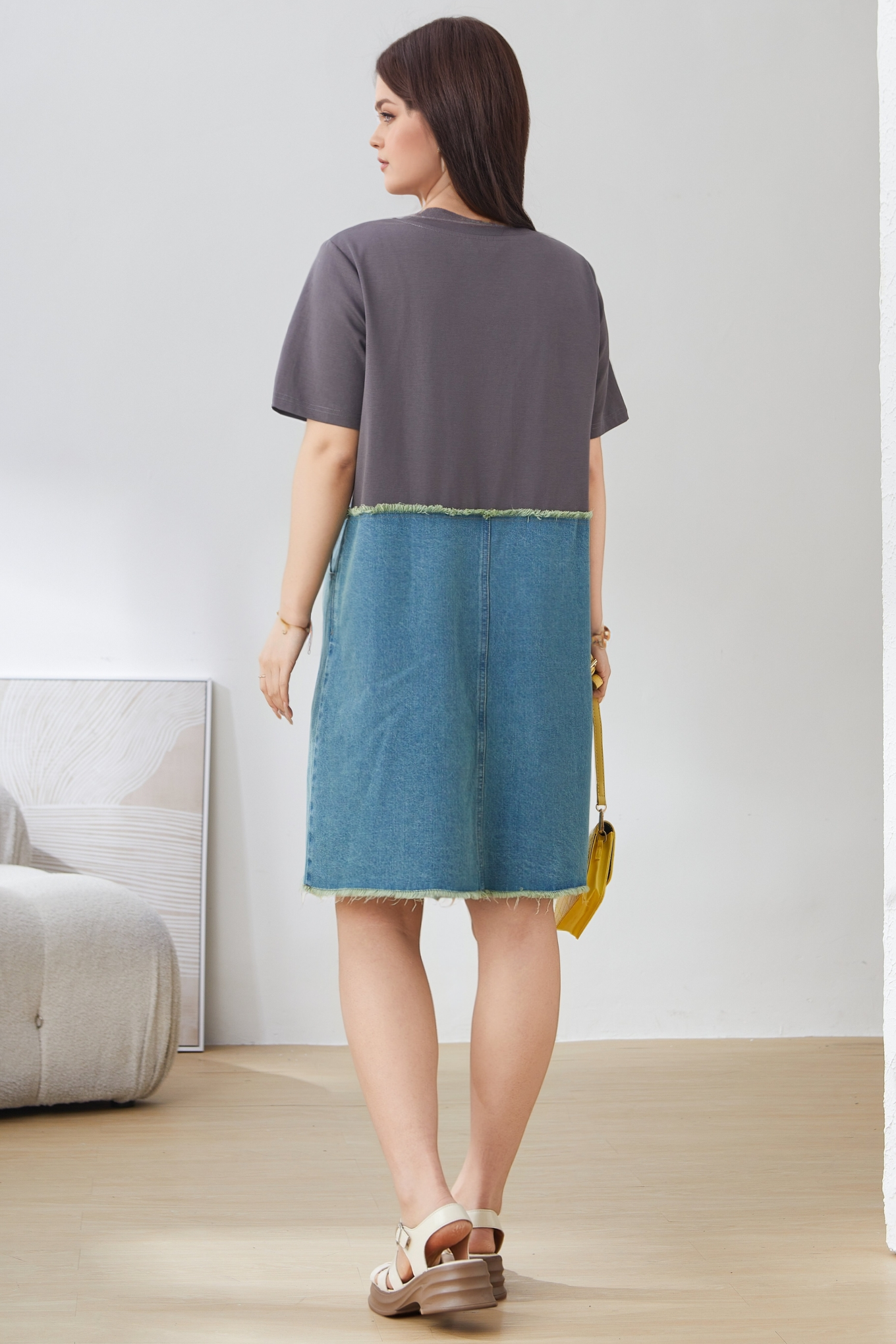Denim Style Printed Dress EXQ5027