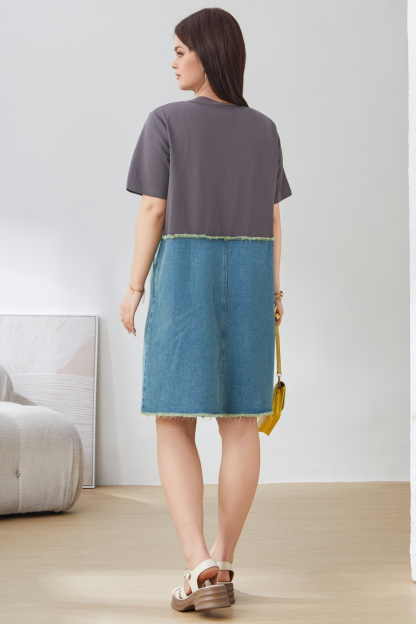 Denim Style Printed Dress EXQ5027
