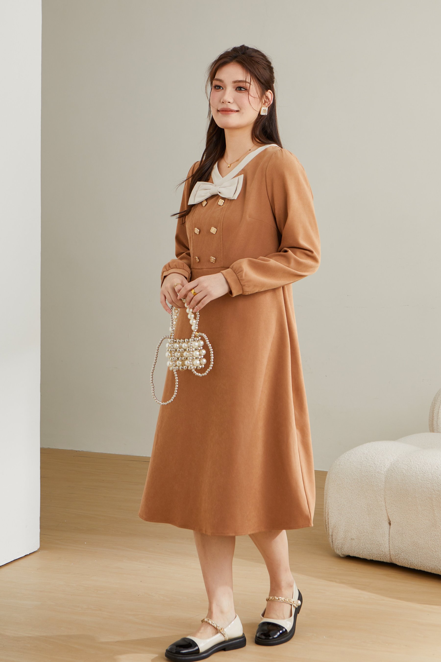 Fake two-piece French-style dress CDQ0715