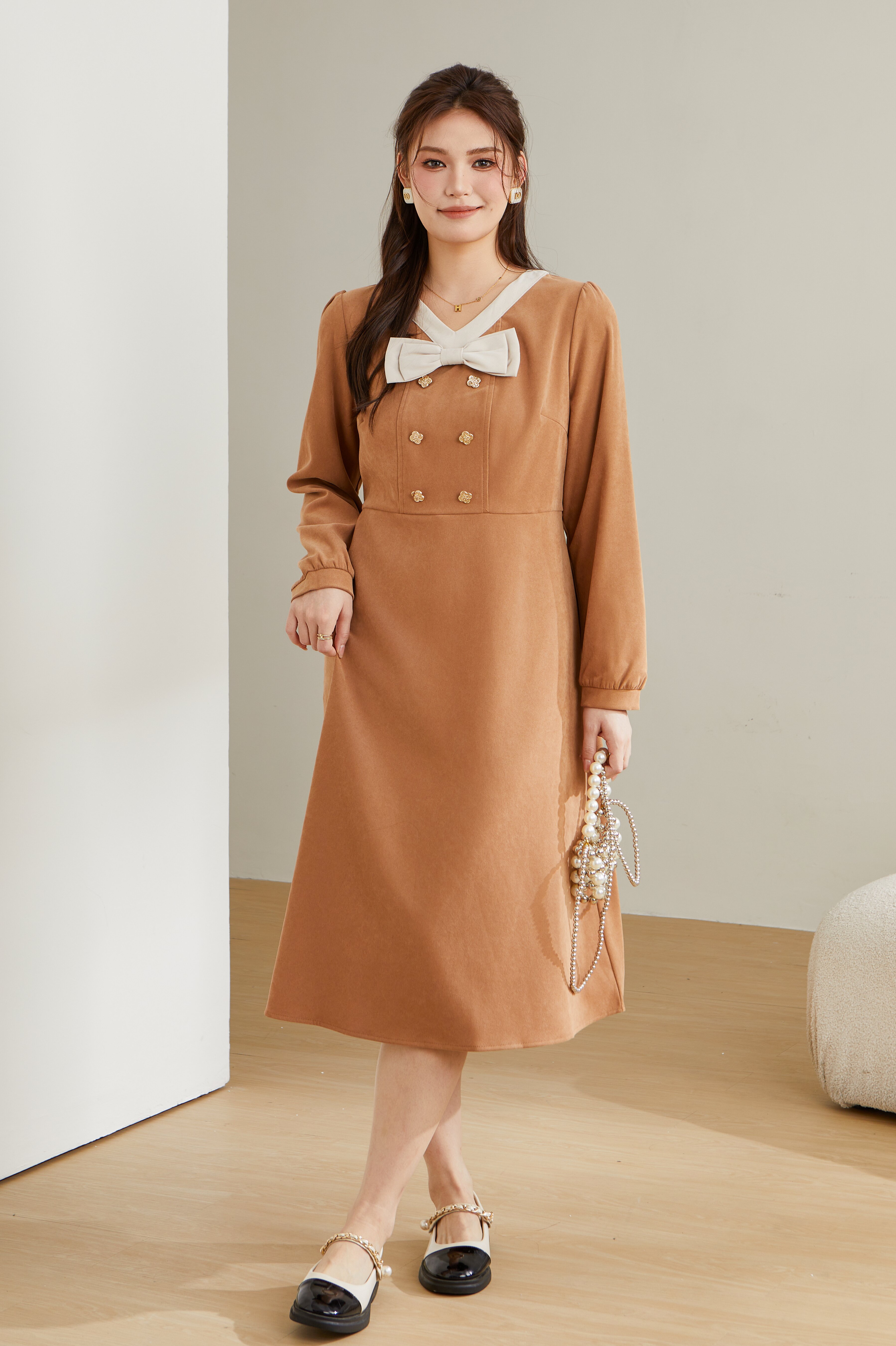 Fake two-piece French-style dress CDQ0715