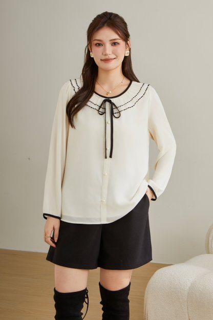 Embroidered Ruffle Collar Blouse DDA2110