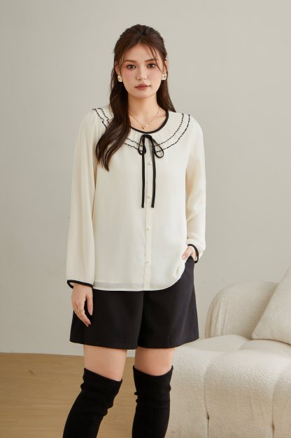 Embroidered Ruffle Collar Blouse DDA2110