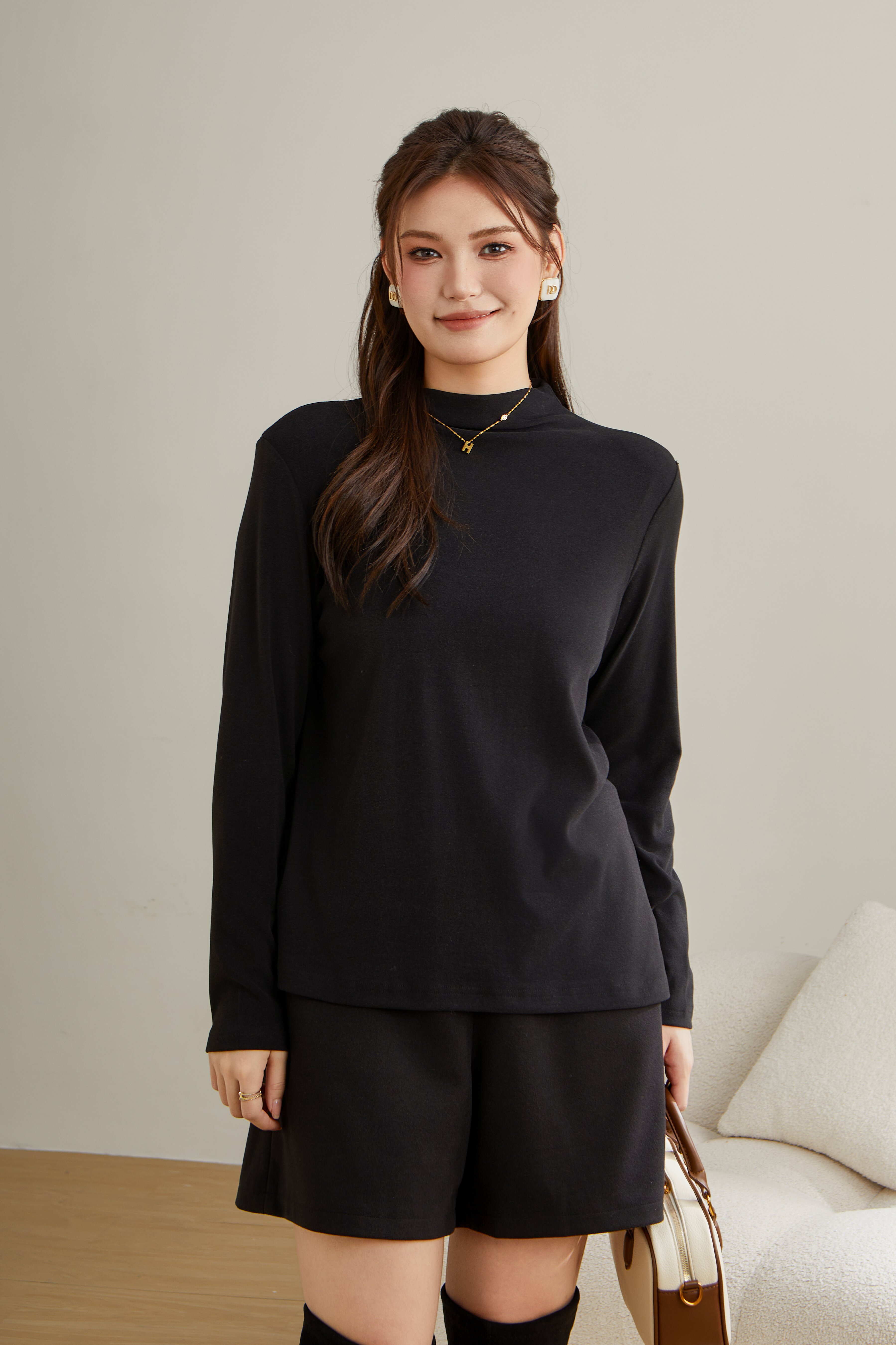 Warm Slim Fit Pile Collar Top DDZ2270