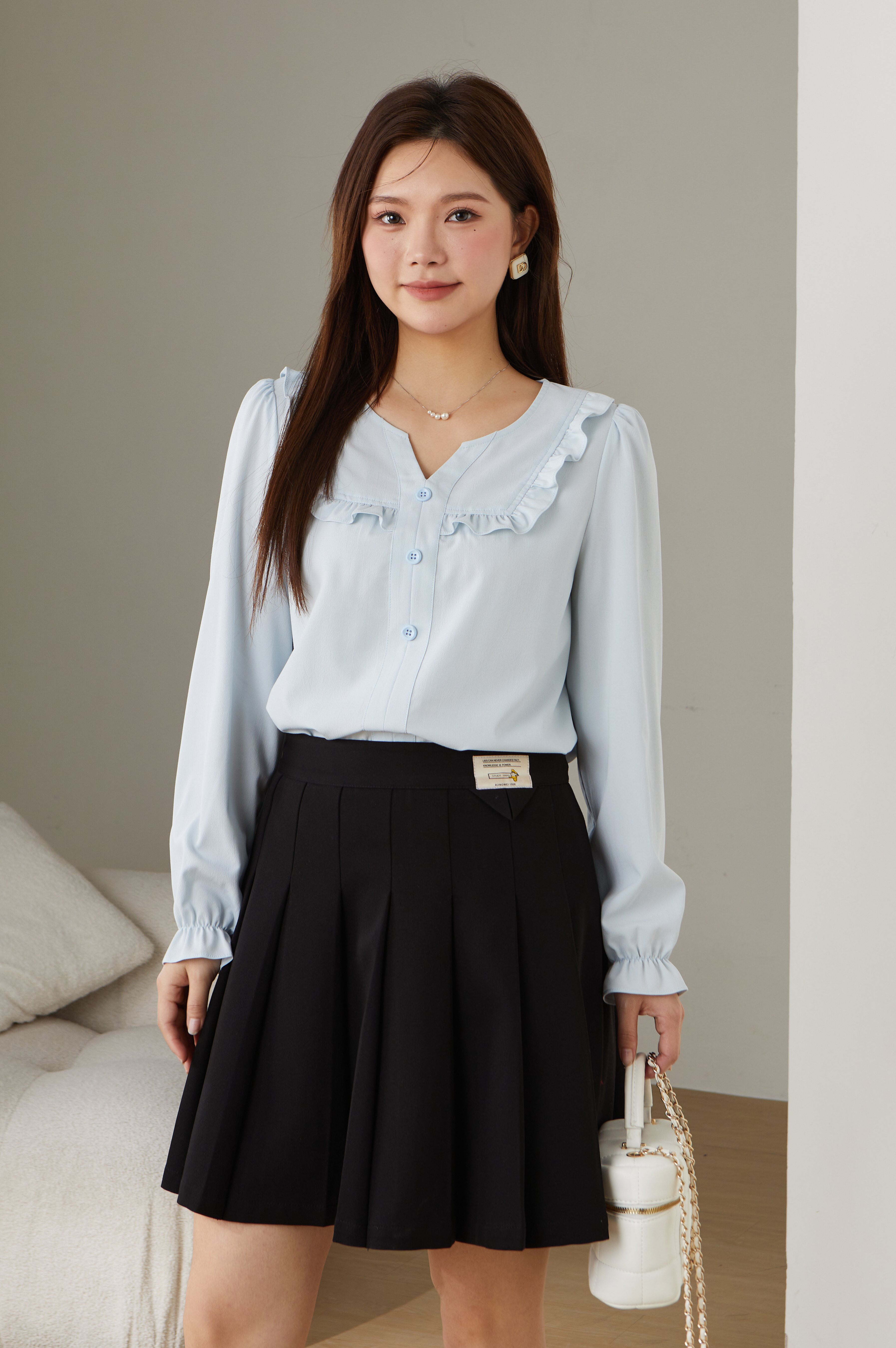 Ruffled Edge Patchwork Blouse ECA2521