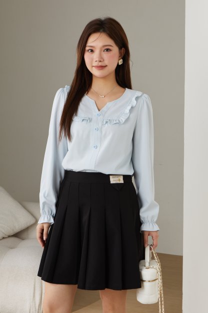 Ruffled Edge Patchwork Blouse ECA2521