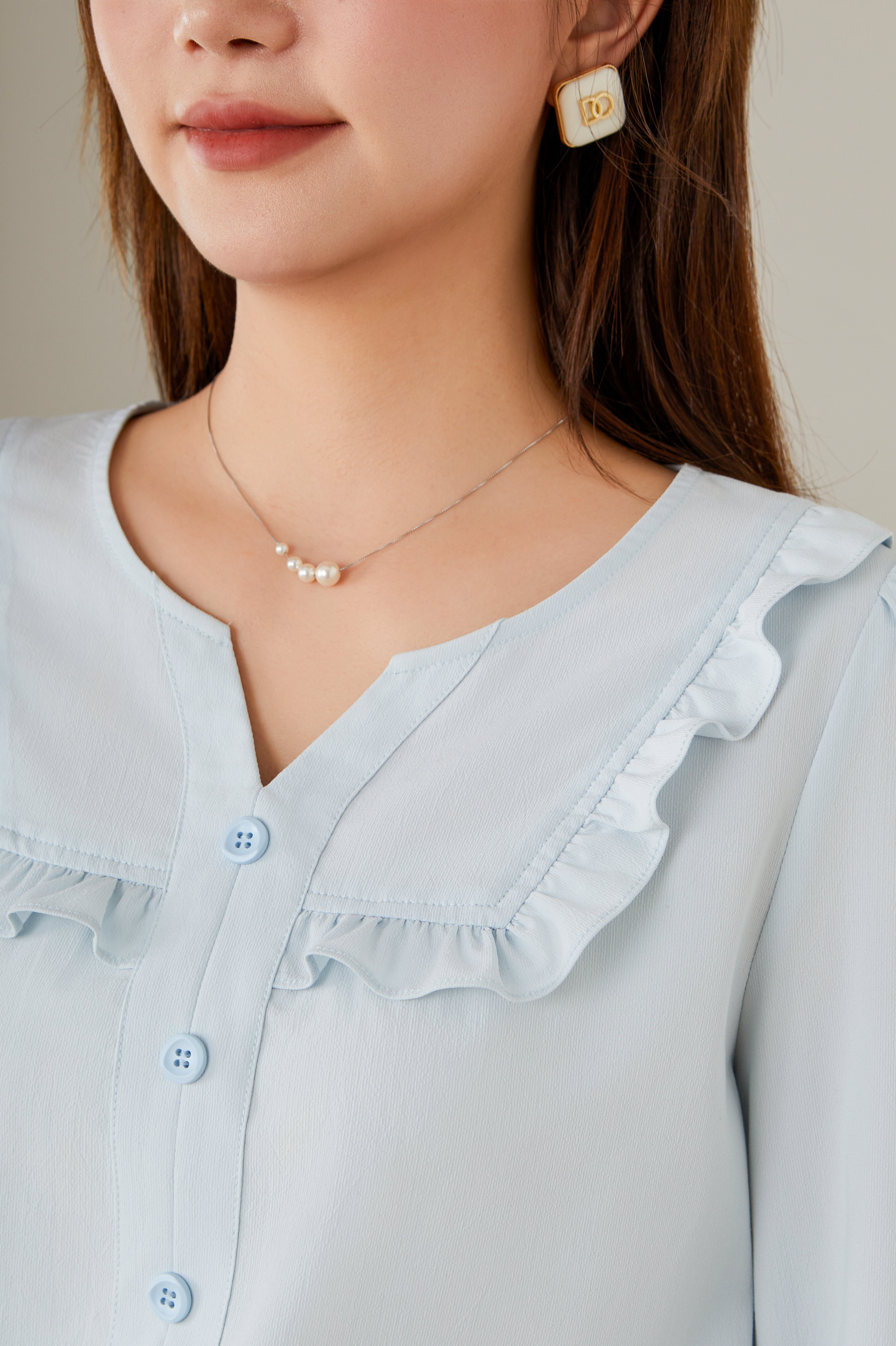 Ruffled Edge Patchwork Blouse ECA2521