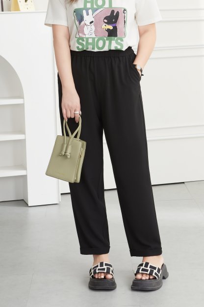 US Elastic waist casual slimming cropped pants DXK0513