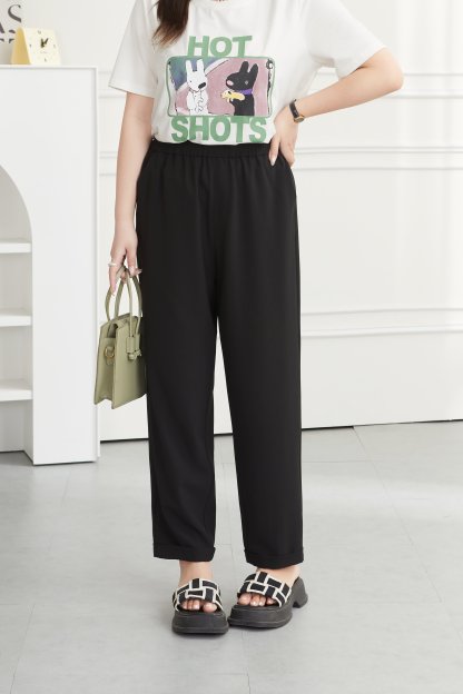 US Elastic waist casual slimming cropped pants DXK0513