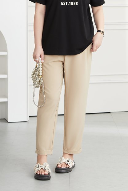 US Elastic waist casual slimming cropped pants DXK0513