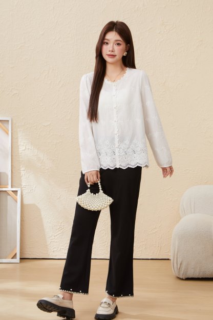 Embroidered Hollow Out Elegant Blouse EDA5772