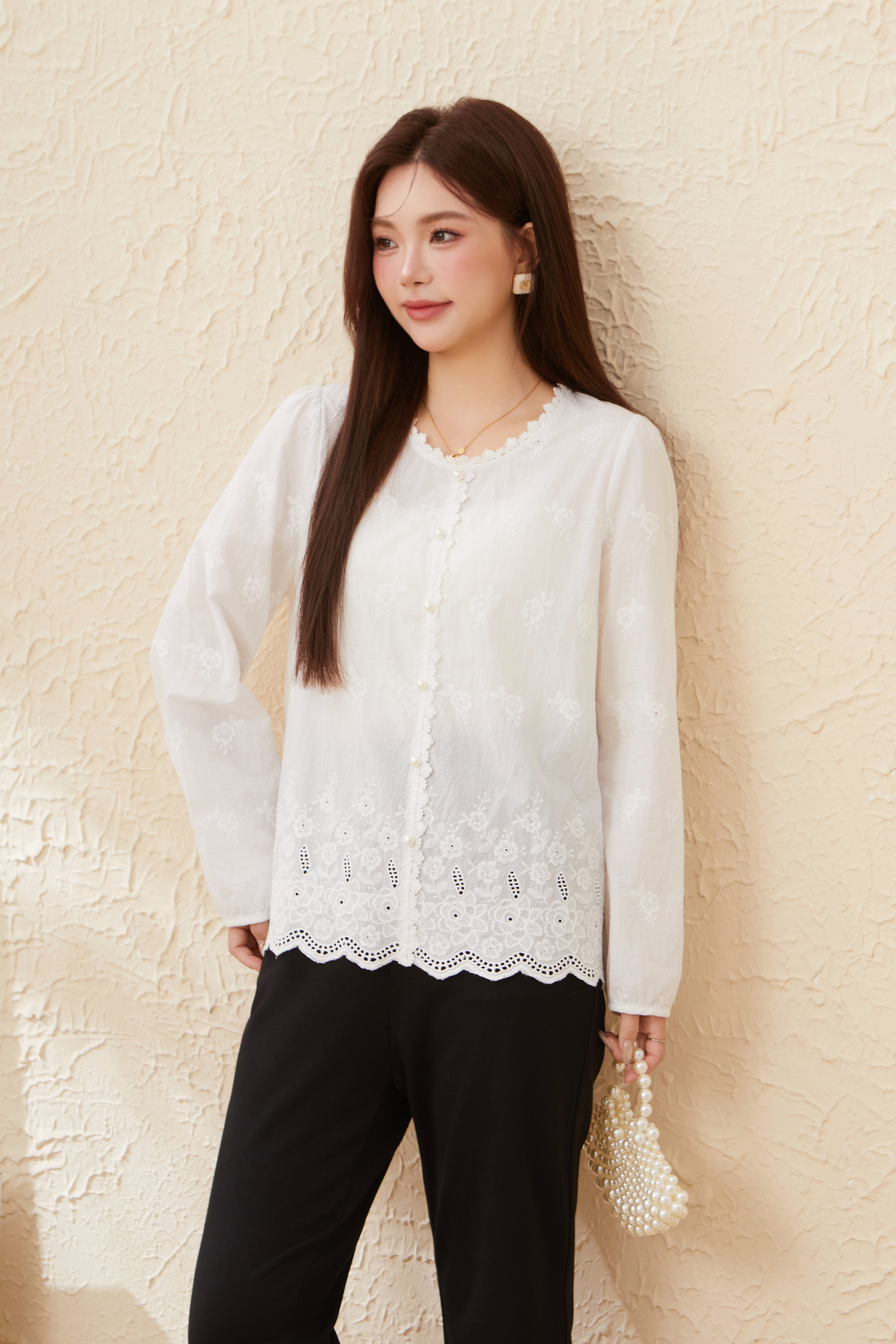 Embroidered Hollow Out Elegant Blouse EDA5772