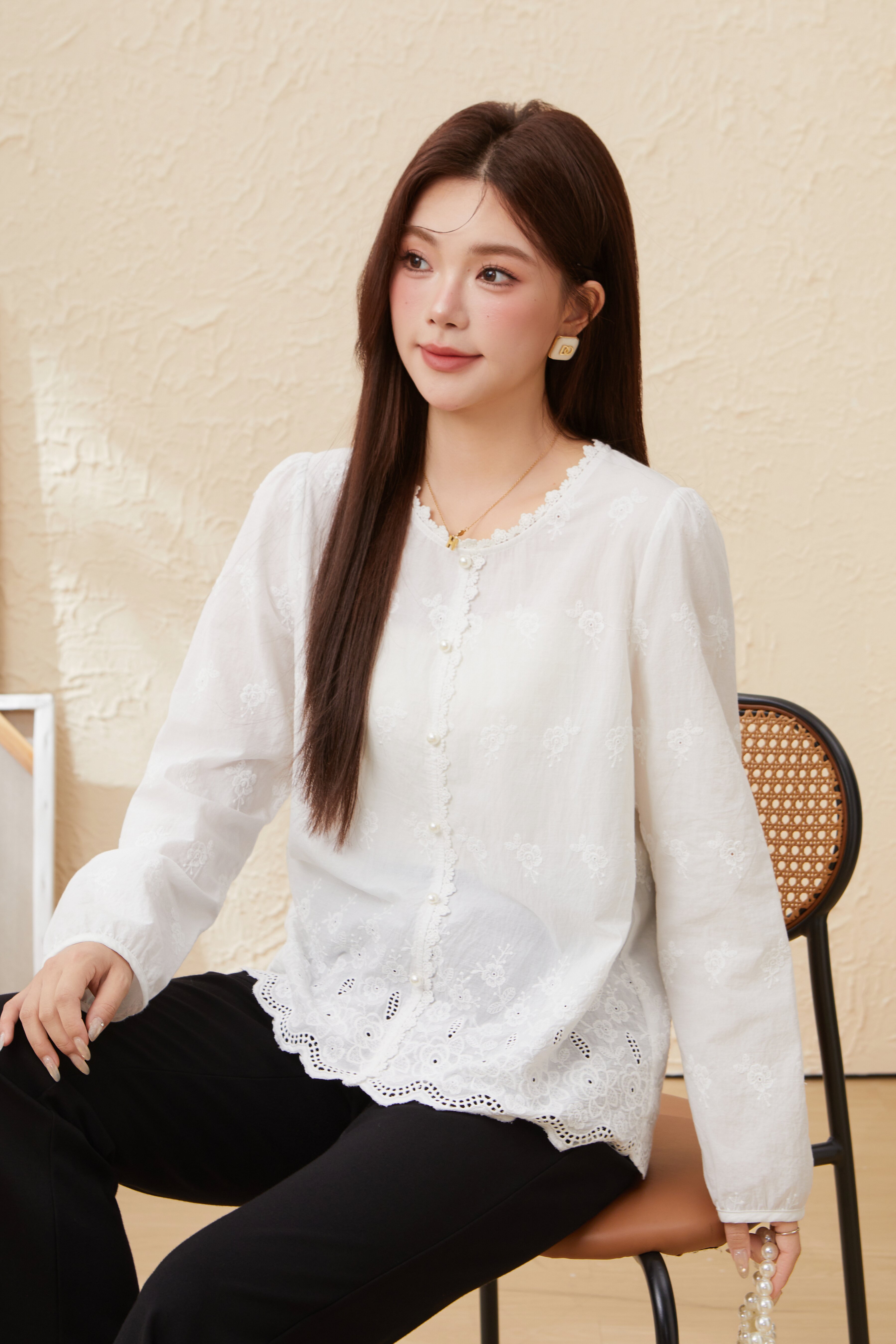 Embroidered Hollow Out Elegant Blouse EDA5772