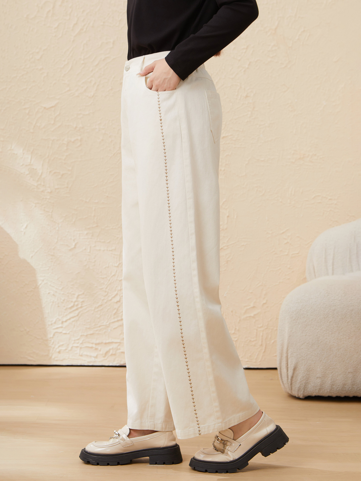 Fashion Straight Washed Denim Pants EDK5807