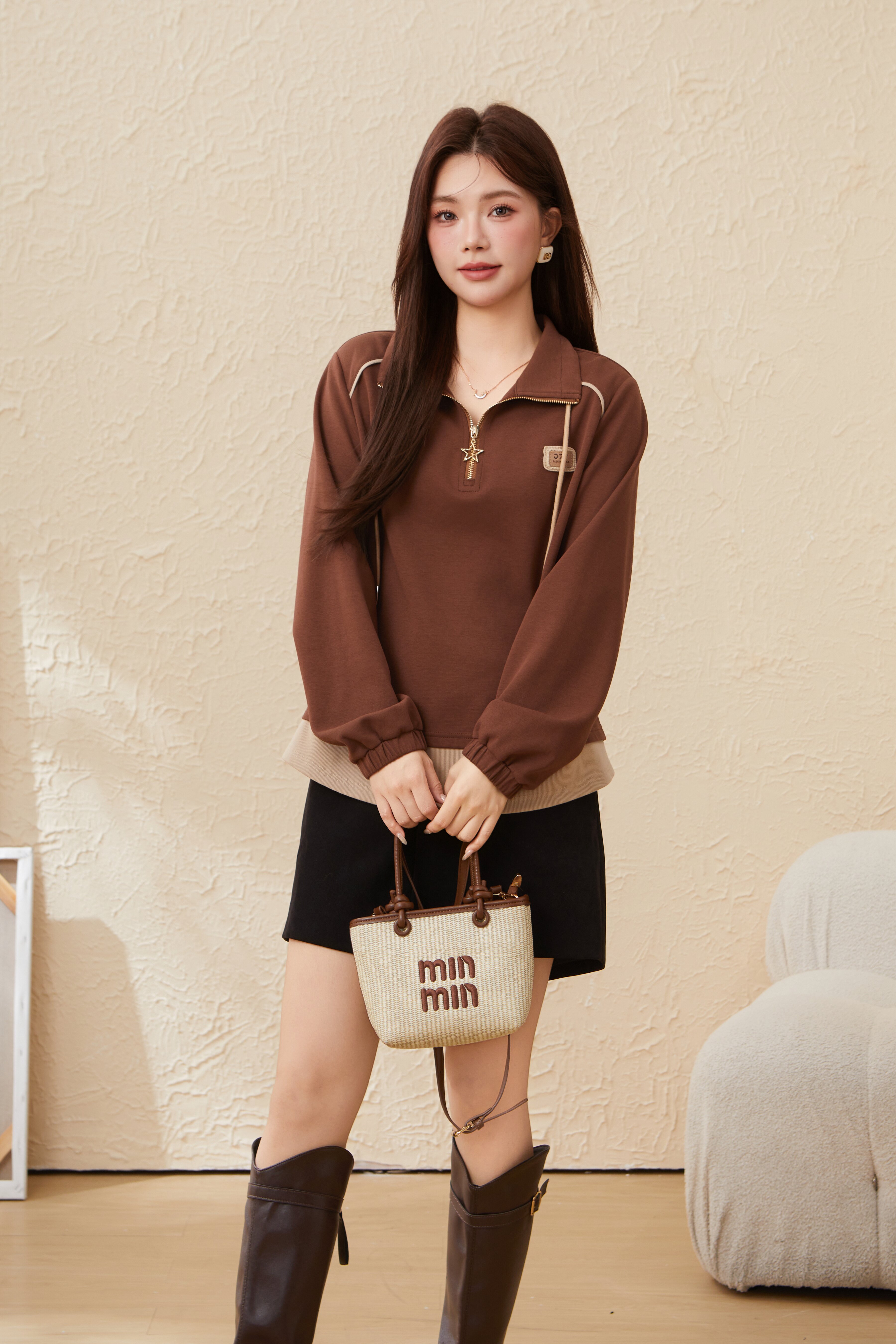 Casual Contrast Color Fake Two Piece Sweatshirt EDZ5868N