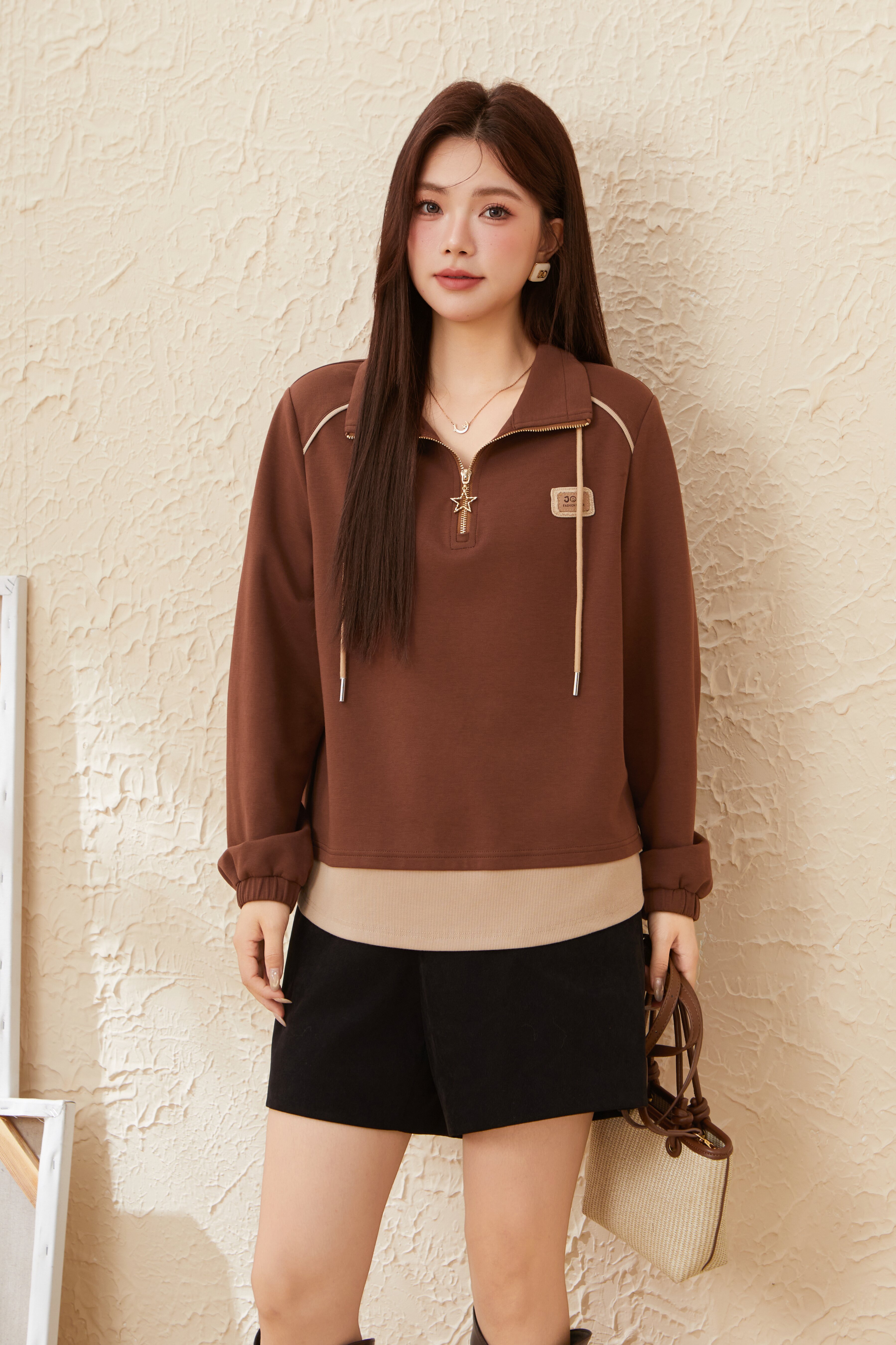 Casual Contrast Color Fake Two Piece Sweatshirt EDZ5868N