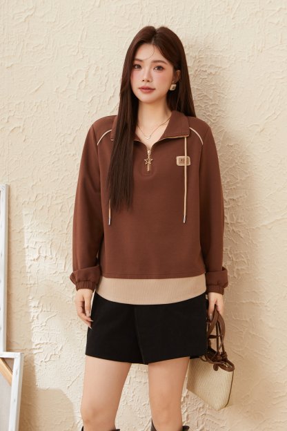 Casual Contrast Color Fake Two Piece Sweatshirt EDZ5868N