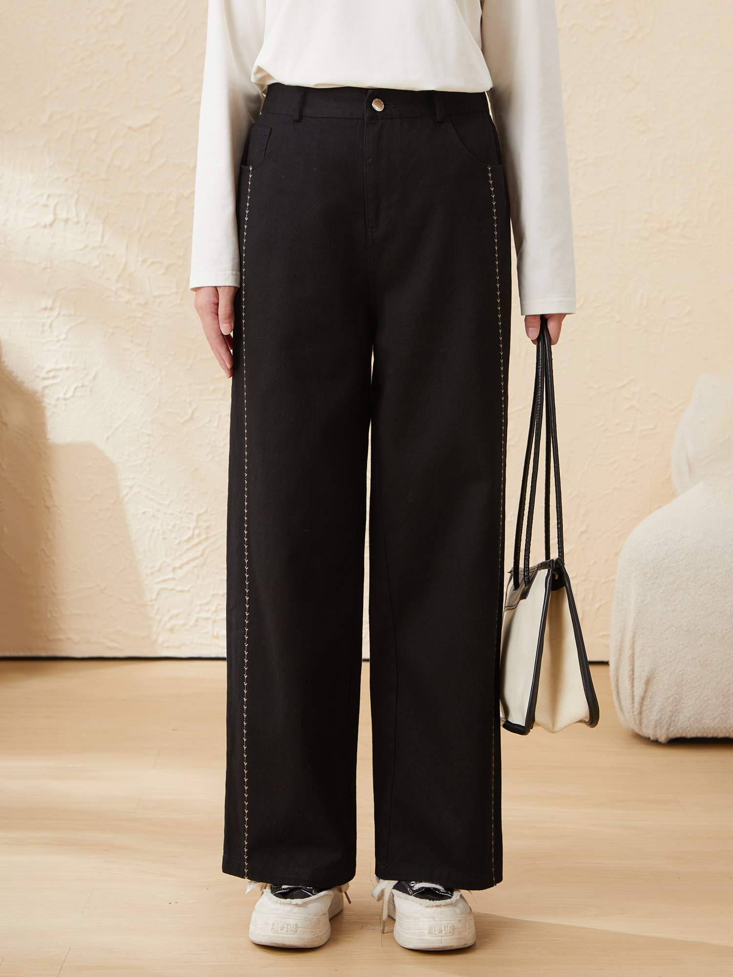 Fashion Straight Washed Denim Pants EDK5807