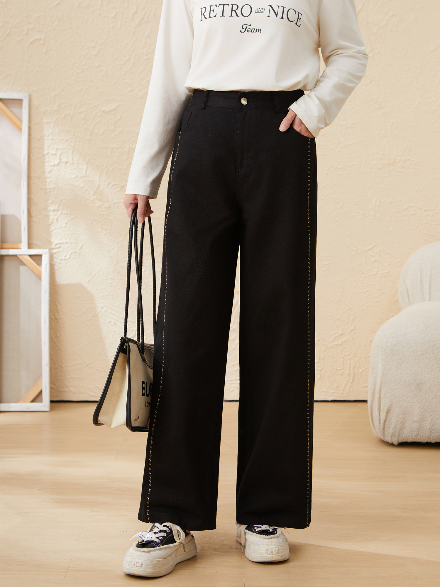 Fashion Straight Washed Denim Pants EDK5807