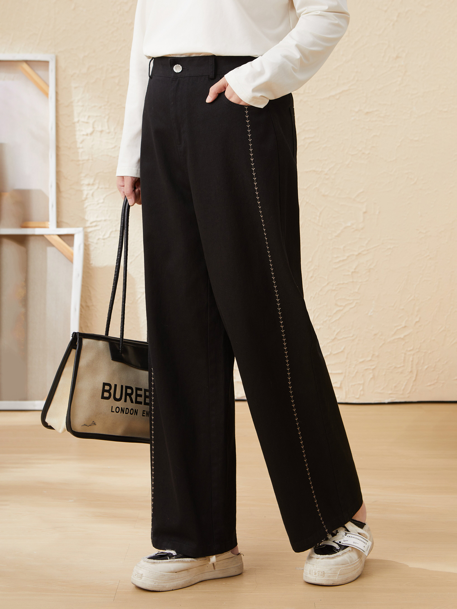 Fashion Straight Washed Denim Pants EDK5807