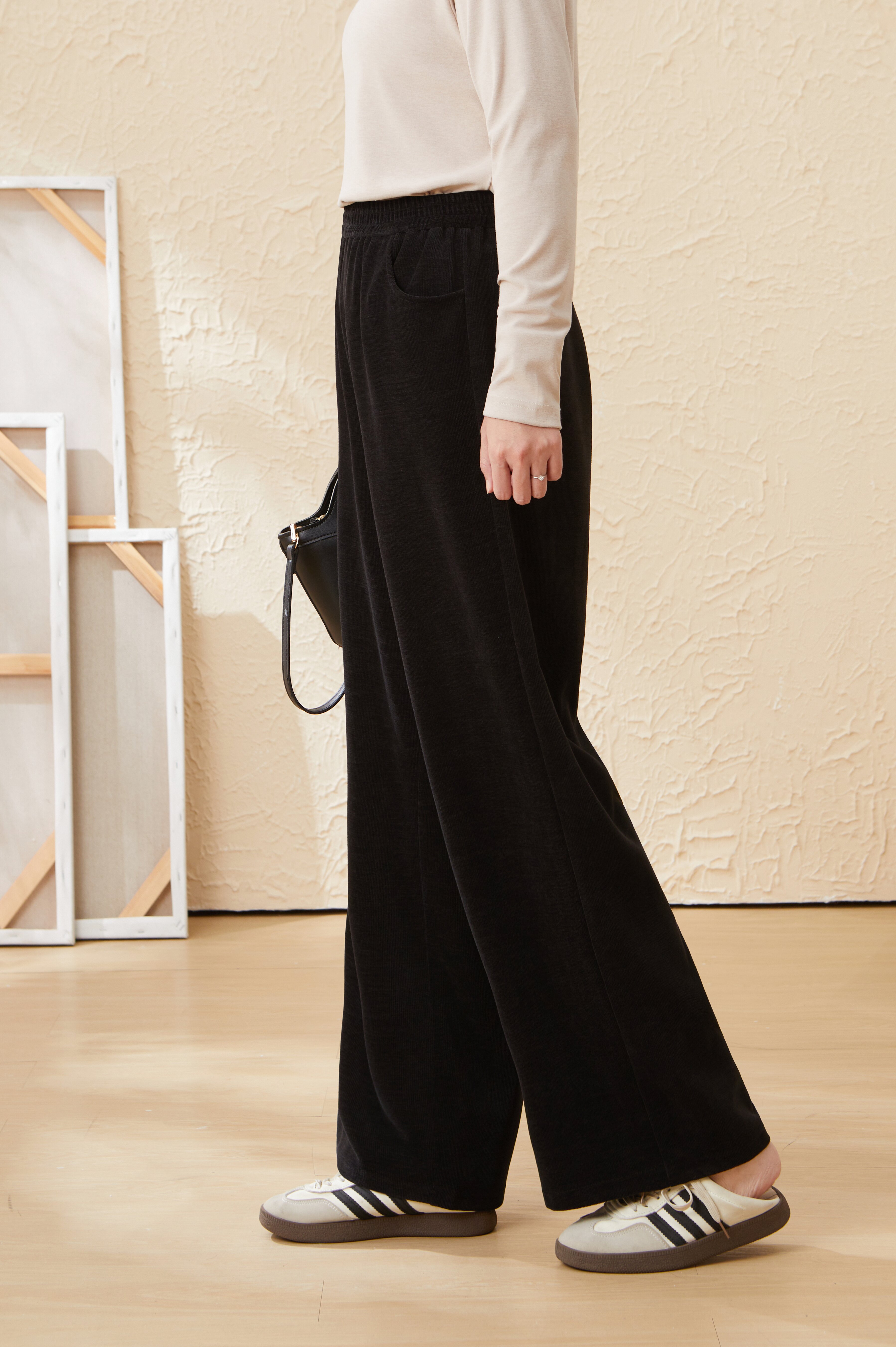 Chenille High Waist Slimming Wide Leg Pants EDK5820